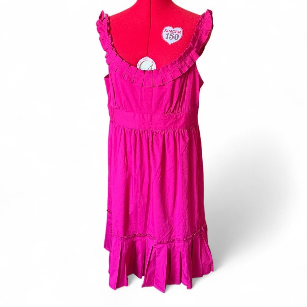 Loft hot pink fushia cotton dress ruffle straps neckline & hem size 12 preppy